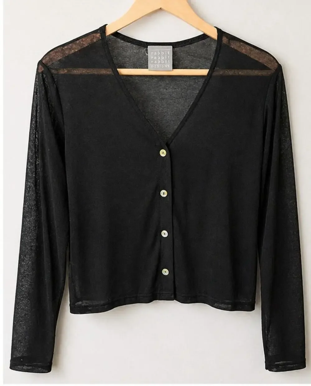 Rabbit Rabbit Rabbit Designs Black Sheer Button Front Cardigan Size M - Picture 1 of 6